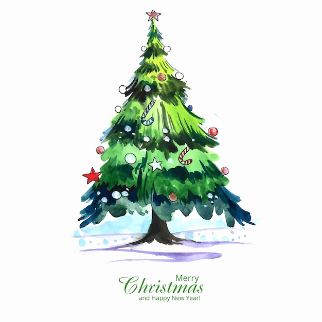 Fondo artístico hermoso de la tarjeta del árbol de la línea de navidad