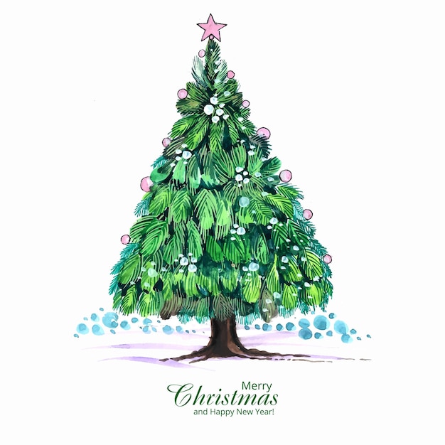 Fondo artístico hermoso de la tarjeta del árbol de la línea de navidad