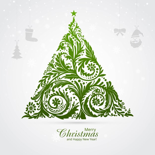 Fondo artístico de una tarjeta de árbol de navidad floral