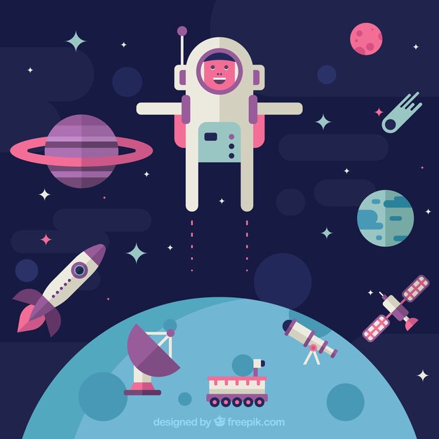 Fondo de astronauta en el espacio en diseño plano 