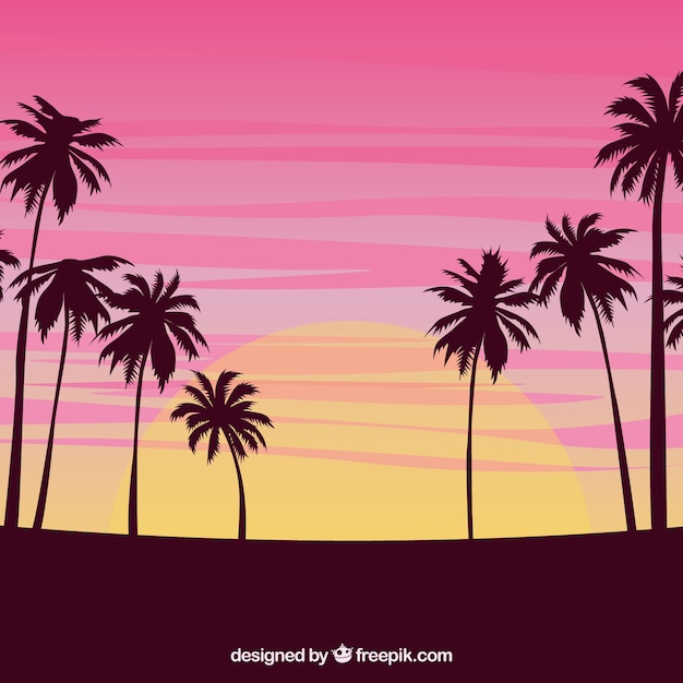 Vector gratuito fondo de atardecer con palmeras