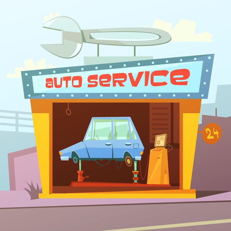 Vector gratuito fondo auto servicio de construcción de dibujos animados