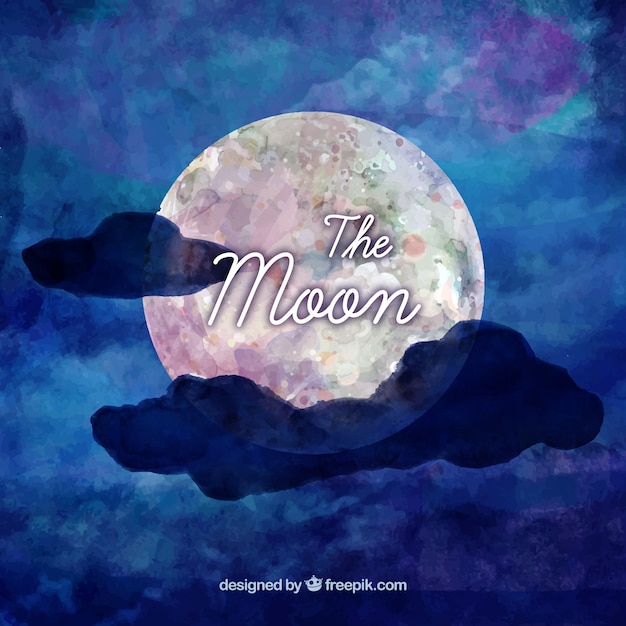 Vector gratuito fondo azul de acuarela de luna con nubes