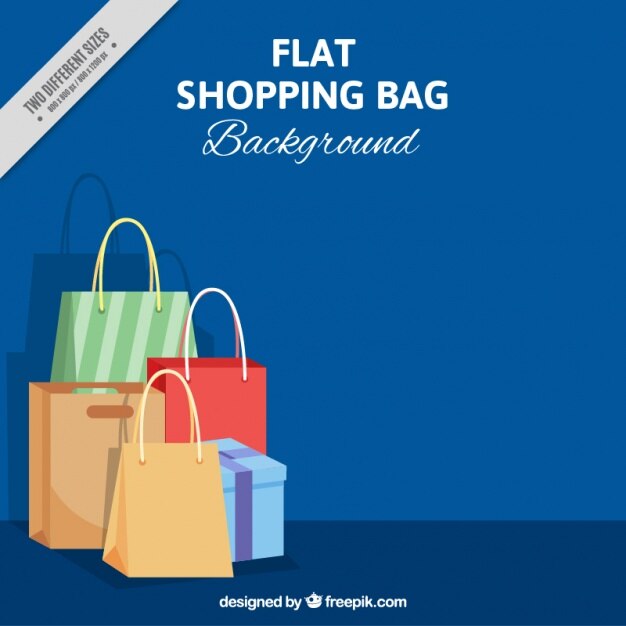 Fondo azul con algunas bolsas de la compra