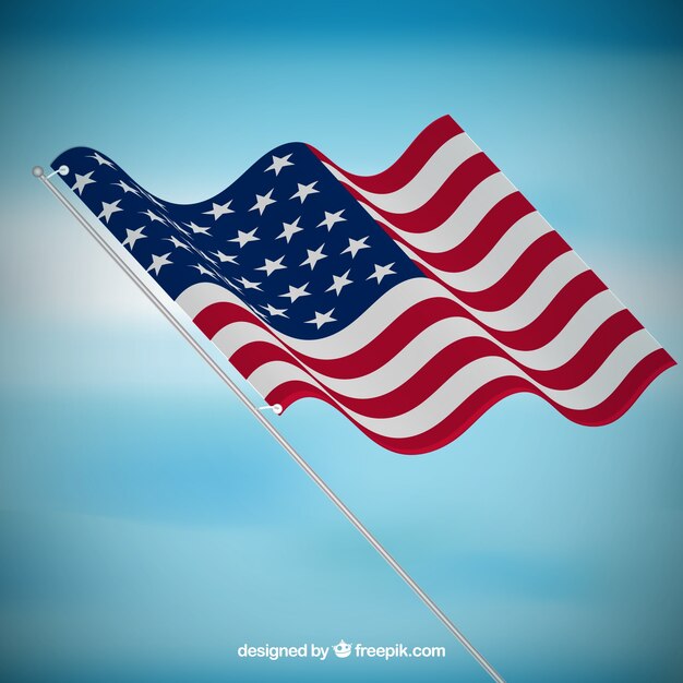 Fondo azul con bandera realista de los estados unidos