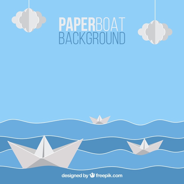 Fondo azul y blanco con barcos de papel