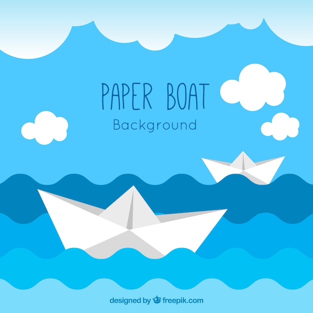 Fondo azul y blanco de barcos de papel