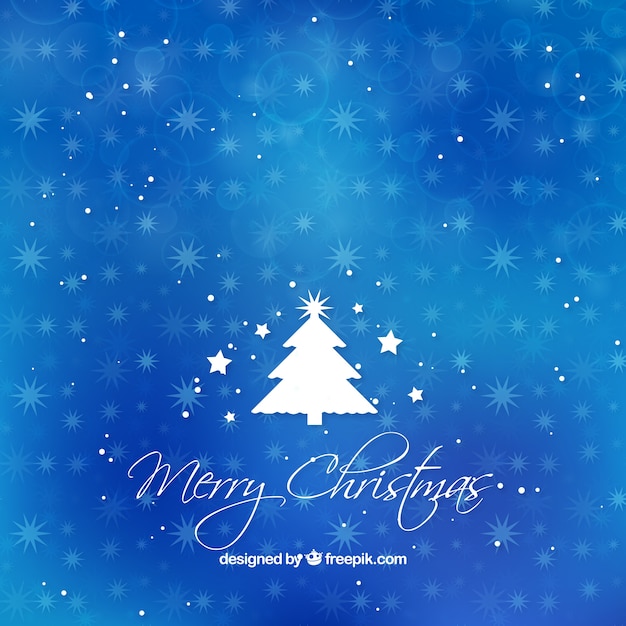 Vector gratuito fondo azul bokeh con árbol de navidad