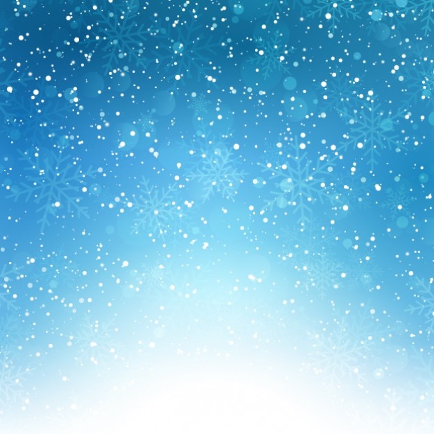 Fondo azul bokeh de copos de nieve