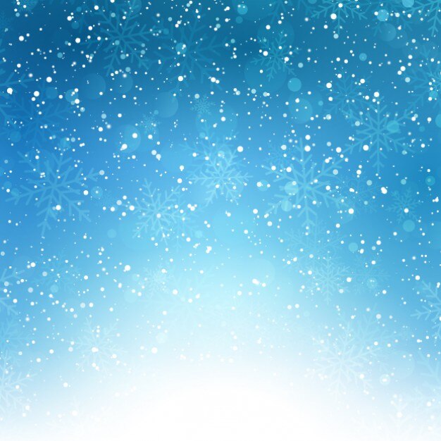 Fondo azul bokeh de copos de nieve