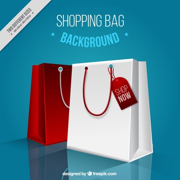 Fondo azul con bolsas de la compra realistas