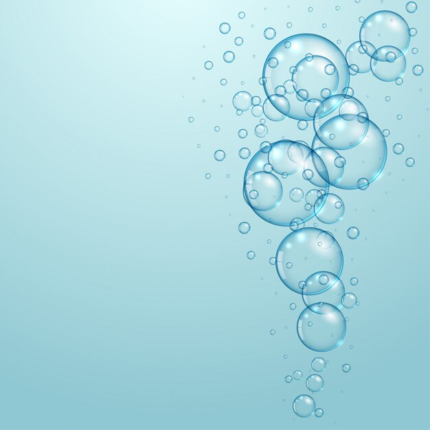 Fondo azul con burbujas de agua flotante