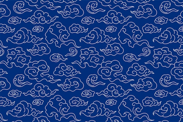 Vector gratuito fondo azul chino, vector de ilustración de patrón de nube