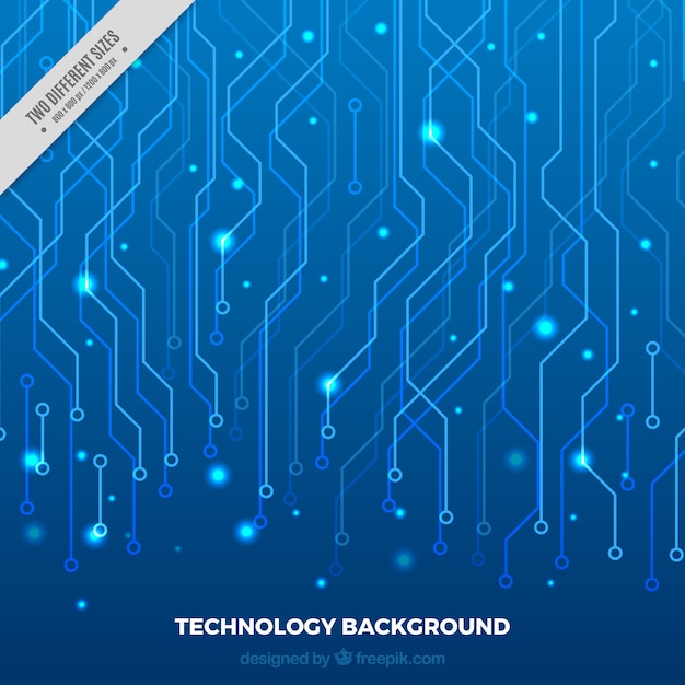 Fondo azul con conexiones tecnológicas y puntos brillantes