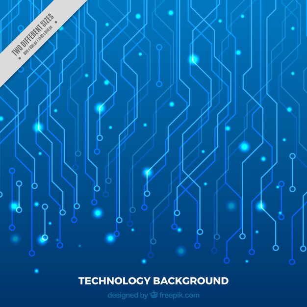 Fondo azul con conexiones tecnológicas y puntos brillantes