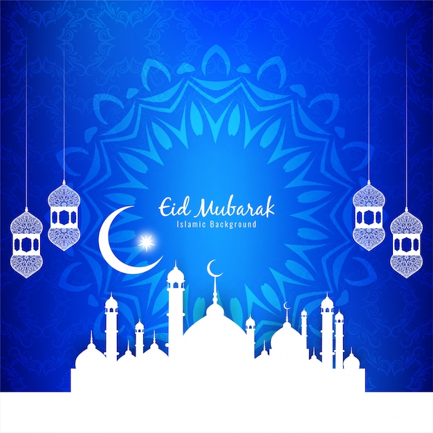 Fondo azul decorativo islámico eid mubarak