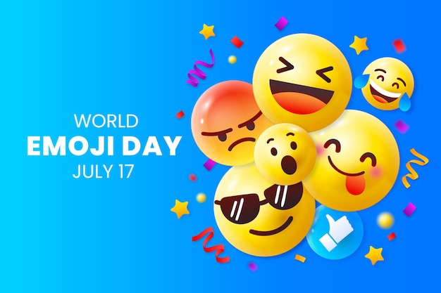 Vector gratuito fondo azul degradado del día mundial del emoji