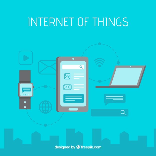 Fondo azul con dispositivos conectados a internet 