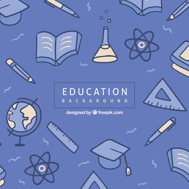 Fondo azul de educación con elementos