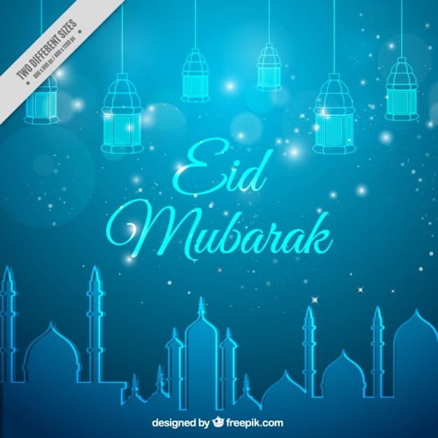 Vector gratuito fondo azul de eid mubarak