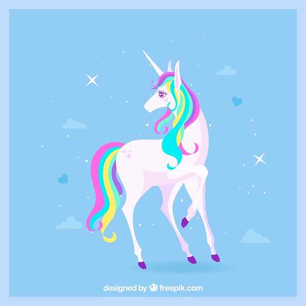 Fondo azul de elegante unicornio 