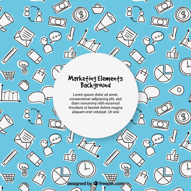 Fondo azul de elementos de marketing