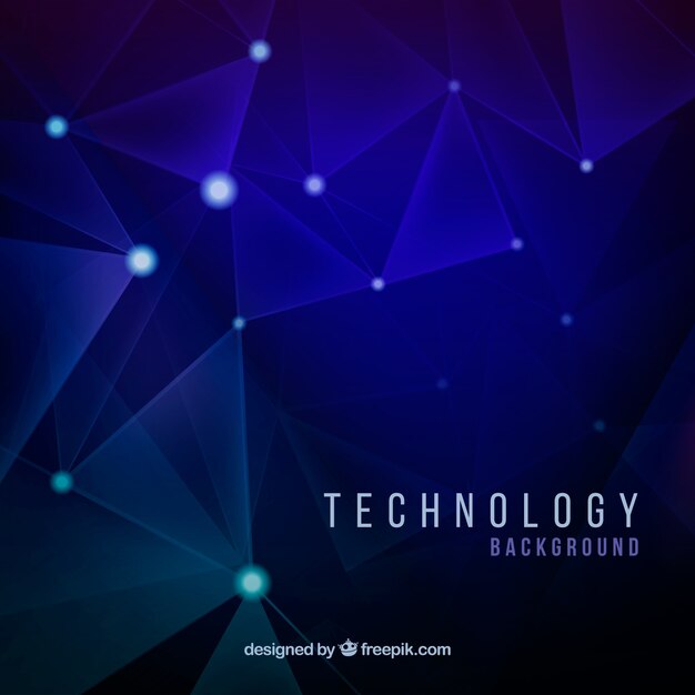Fondo azul con formas brillantes y conexiones tecnológicas