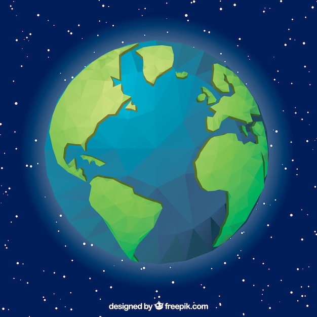 Fondo azul con globo terráqueo geométrico