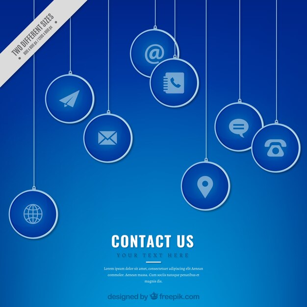 Fondo azul de iconos de contacto 