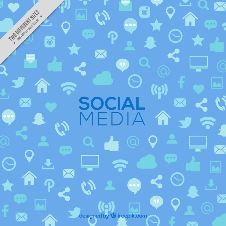 Vector gratuito fondo azul con iconos de medios sociales
