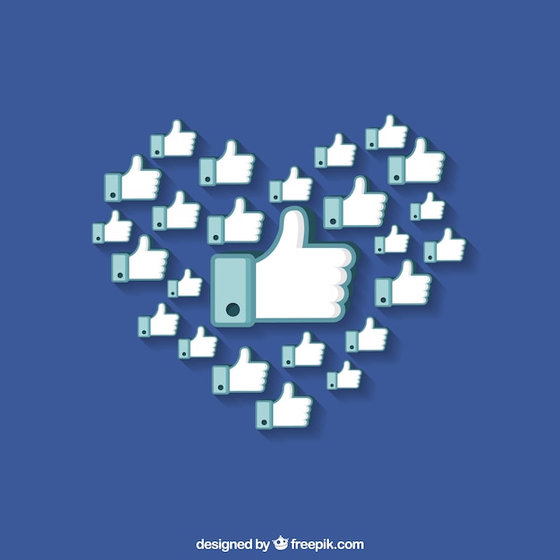 Fondo azul de manos con el pulgar hacia arriba formando un corazón