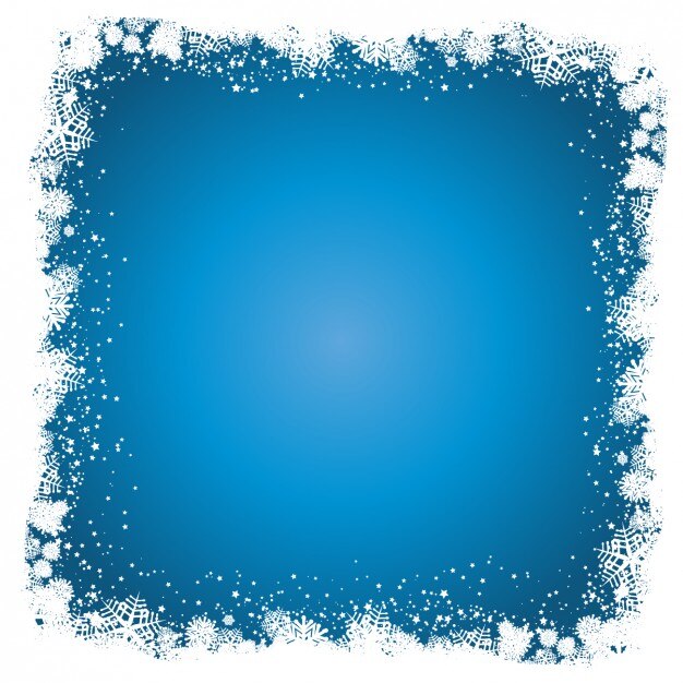 Fondo azul con marco de copos de nieve
