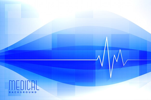 Fondo azul médico y sanitario con línea de latidos del corazón