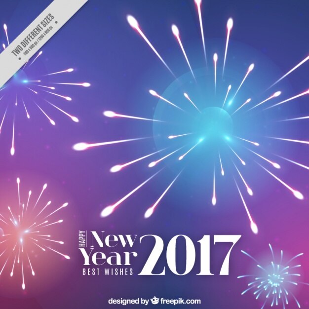 Fondo azul y morado con fuegos artificiales para el año nuevo