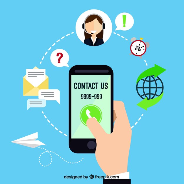 Fondo azul de móvil e iconos de contacto 