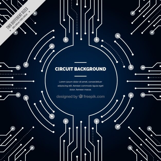 Fondo azul oscuro con conexiones de circuito