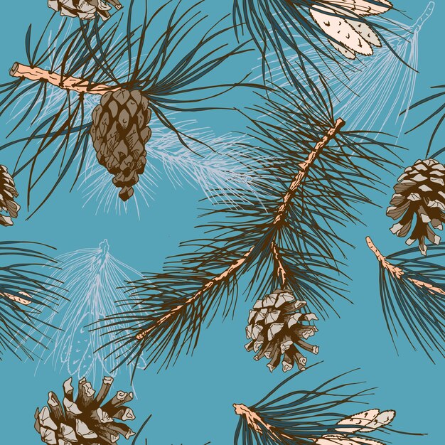 Fondo azul con piñas de pino