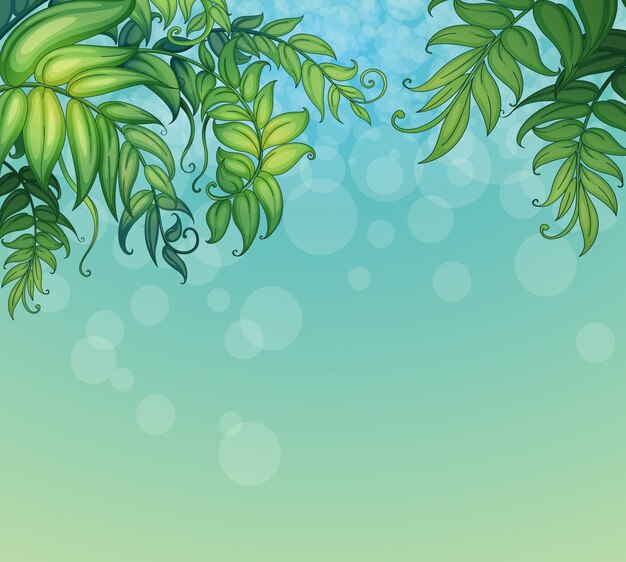 Un fondo azul con plantas frondosas verdes