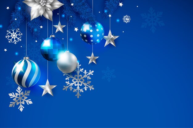 Fondo azul y plateado realista para la celebración de la temporada de Navidad