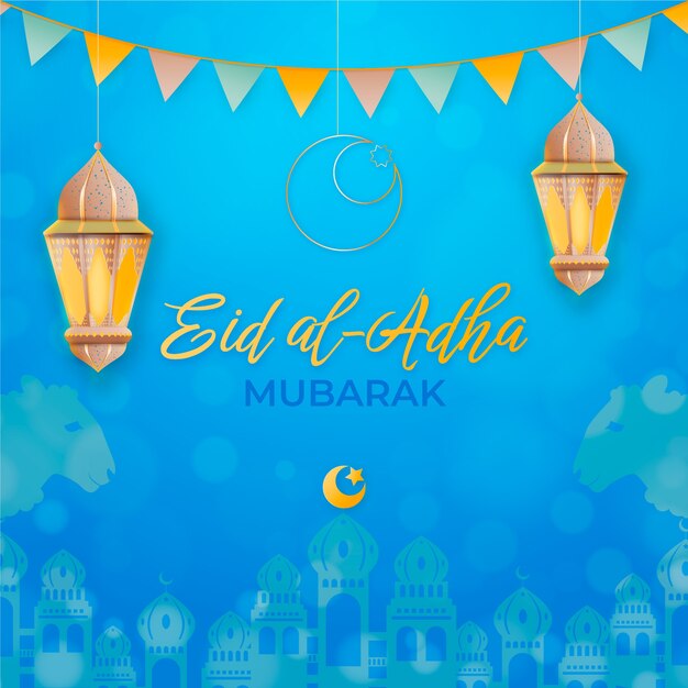 Fondo azul realista de eid al-adha