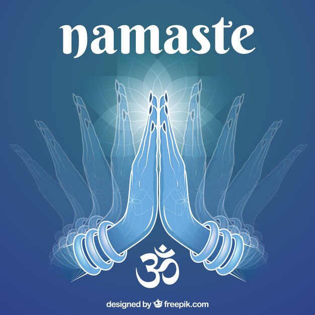 Fondo azul con saludo namaste