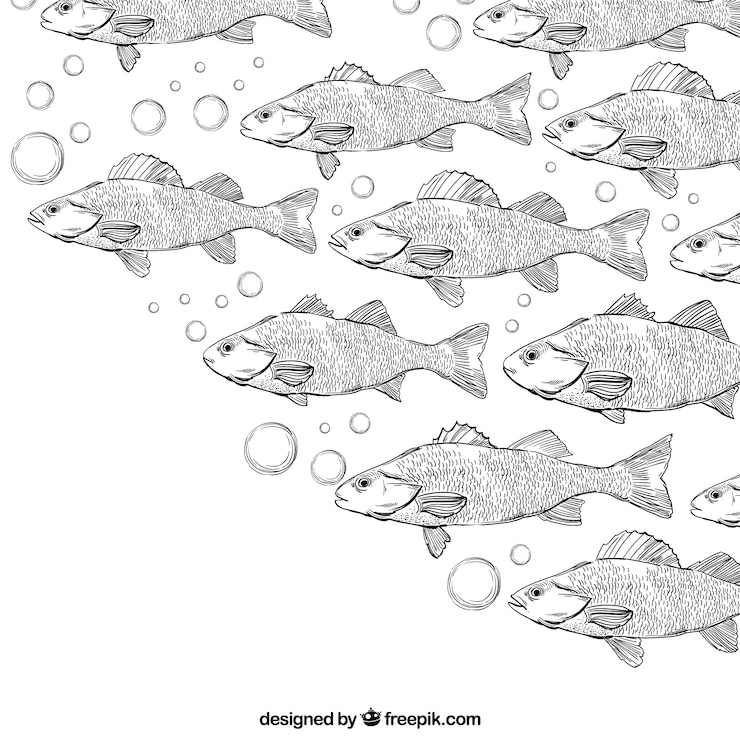Vector gratuito fondo de banco de peces en estilo hecho a mano