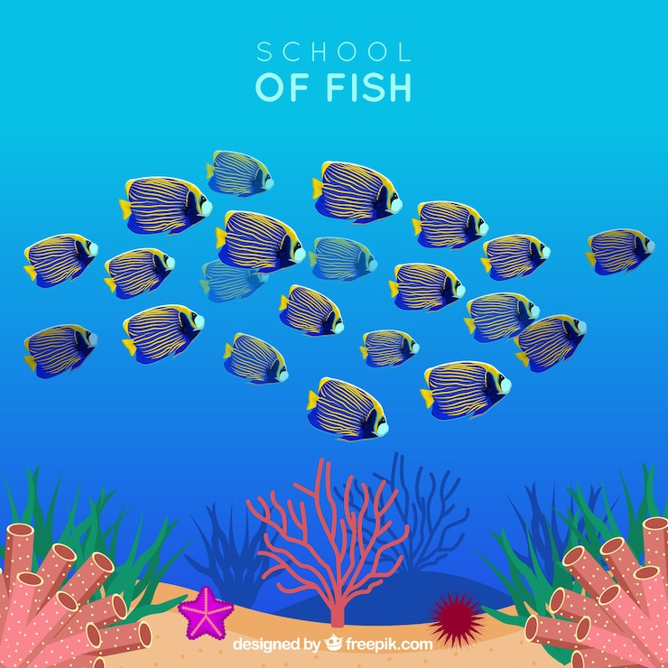 Vector gratuito fondo de banco de peces con mar profundo en estilo plano