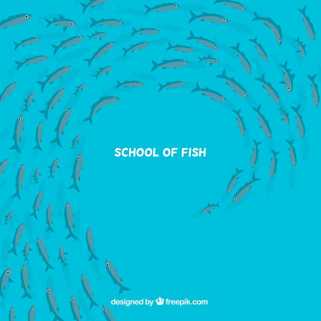 Fondo de banco de peces con mar profundo en estilo plano