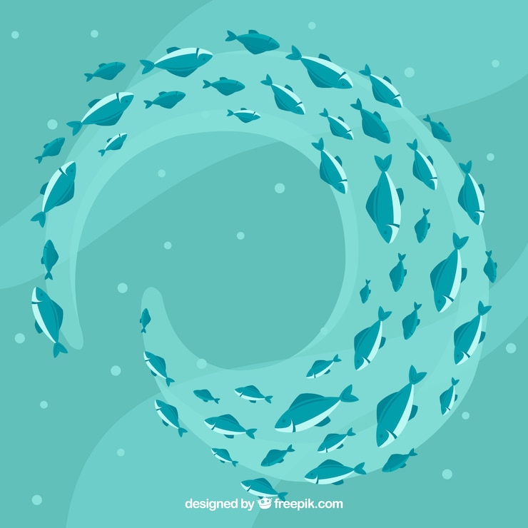 Vector gratuito fondo de banco de peces con mar profundo en estilo plano