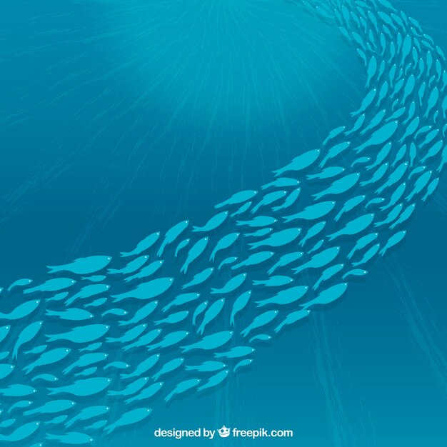 Fondo de banco de peces con mar profundo en estilo plano