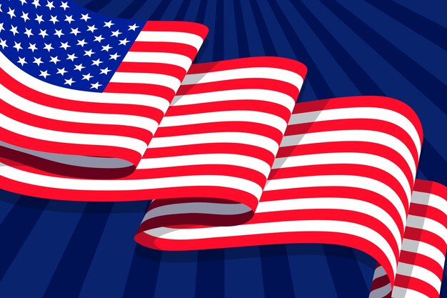 Fondo de bandera americana ondeando diseño plano