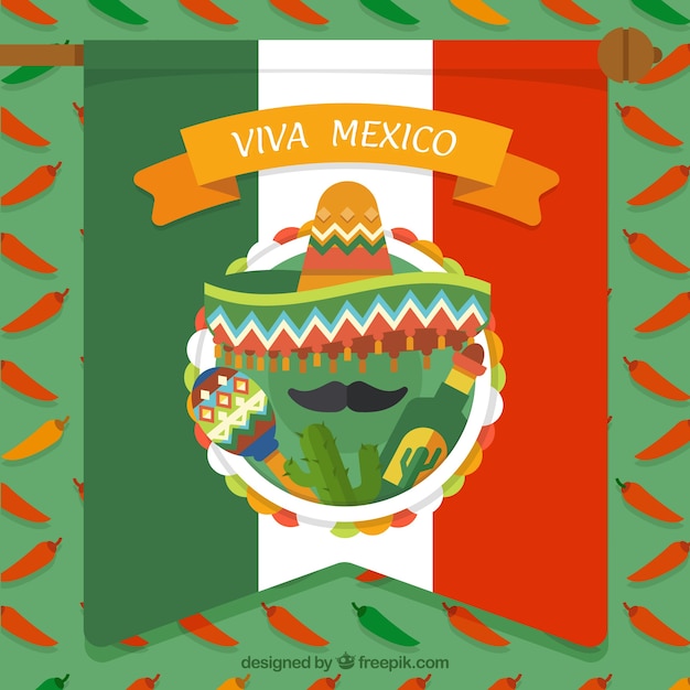 Fondo de bandera de mexico con cactus