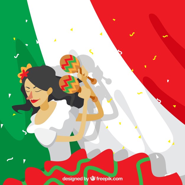 Fondo de bandera de mexico con mujer