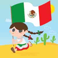 Vector gratuito fondo de bandera de mexico con niña